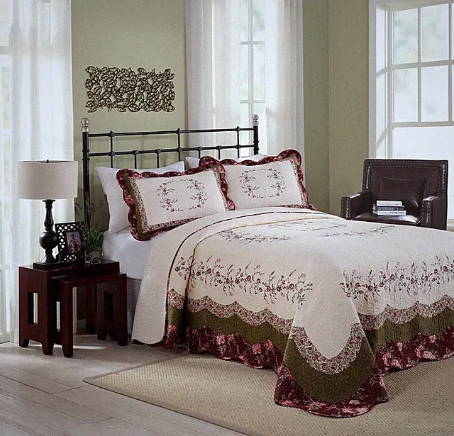 Brooke Embroidered Floral Quilted Bedspread, Lightweight Breathable All Seaso...