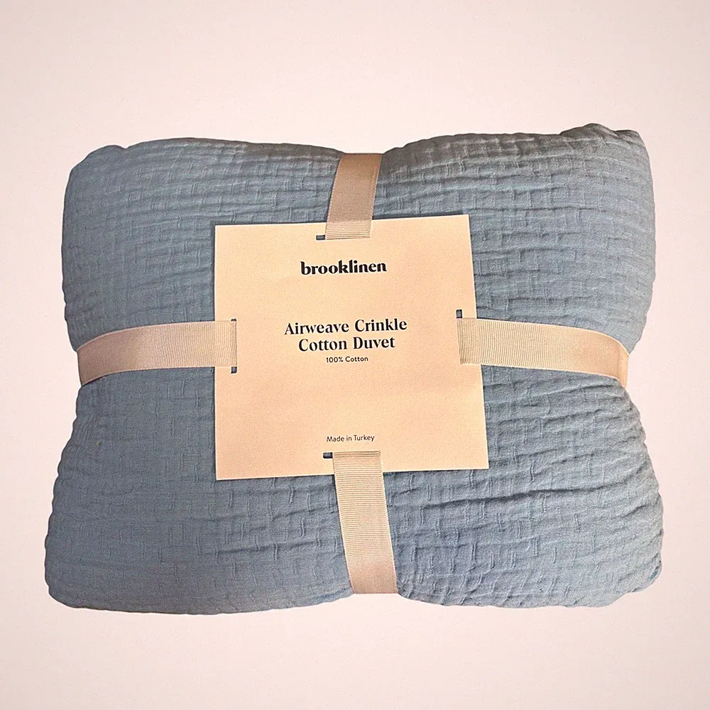 Brooklinen Airweave Crinkle Cotton Duvet Cover Full Queen Cerulean Blue New