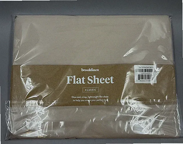 BROOKLINEN - FLAT SHEET - COTTON- WARM GREY-QUEEN - NEW