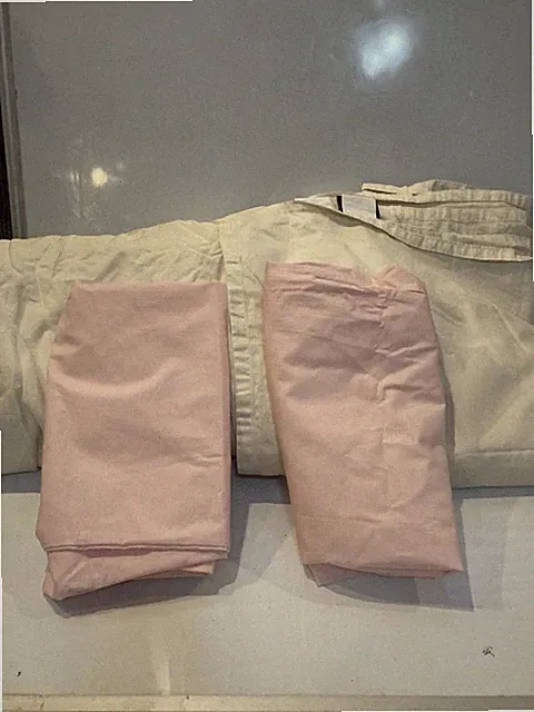 BROOKLINEN King Sheet Set 100% Cotton Off White / Pink BEDDING NEW 4 Piece
