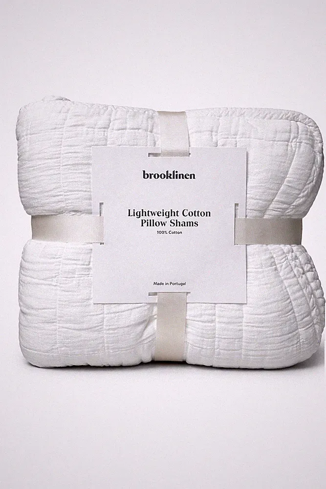 Brooklinen Lightweight Cotton Pillow Shams White Standard Quilted Set