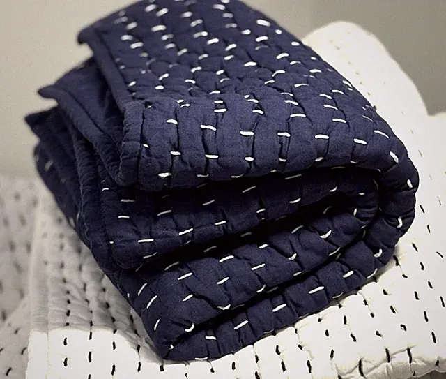 Brooklinen Lightweight Cotton Quilted Pillowsham Navy Graham Standard