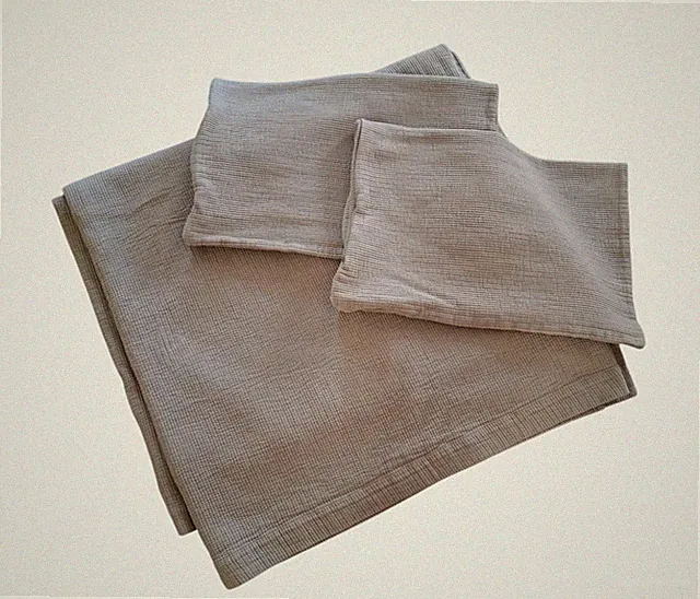 Brooklinen Lightweight OEKO TEX Cotton Coverlet 2 Sham Set Gray Ribbed KING/CAL