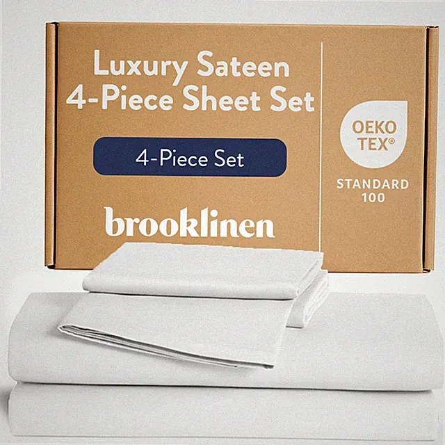 Brooklinen Luxury Sateen 4 Piece Sheet Set - 100 Cotton Bed Sheets, Soft