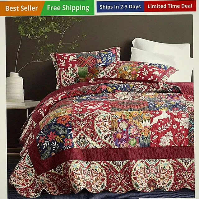 Cotton Bedspread Bedding Sets 3 Pieces Reversible Coverlet Sets Comforters Go...