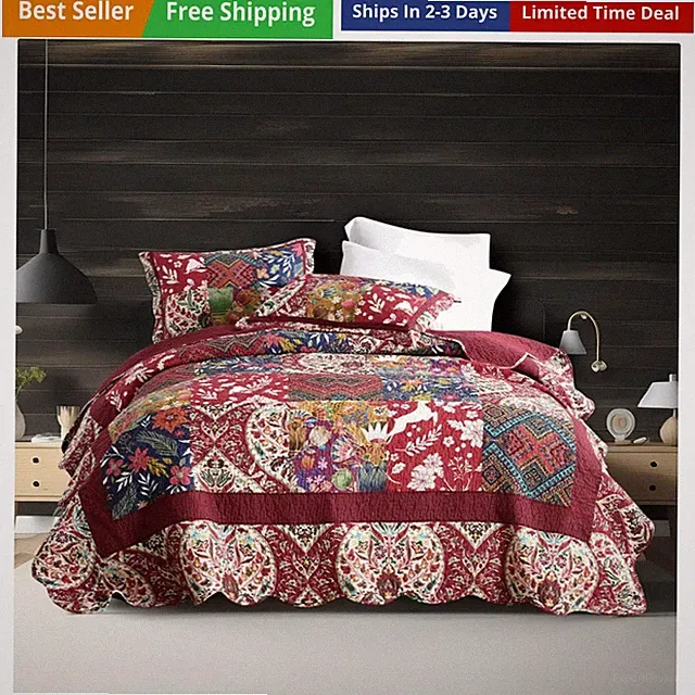 Cotton Bedspread Quilt Sets Reversible Bedding Coverlet Sets Comforters Vinta...
