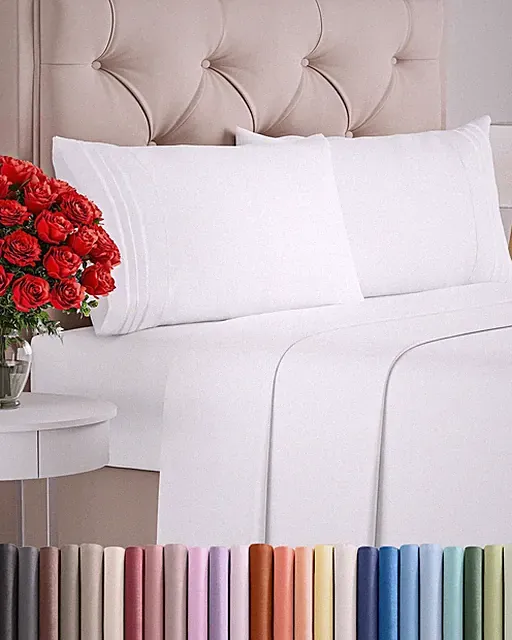 Full Size 4 Piece Sheet Set Cooling Breathable Bed Sheets Long Staple Cotton